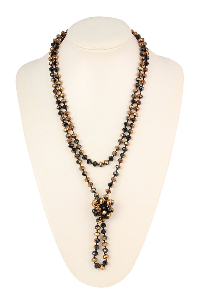 60" LONG KNOTTED GLASS BEADS NECKLACE