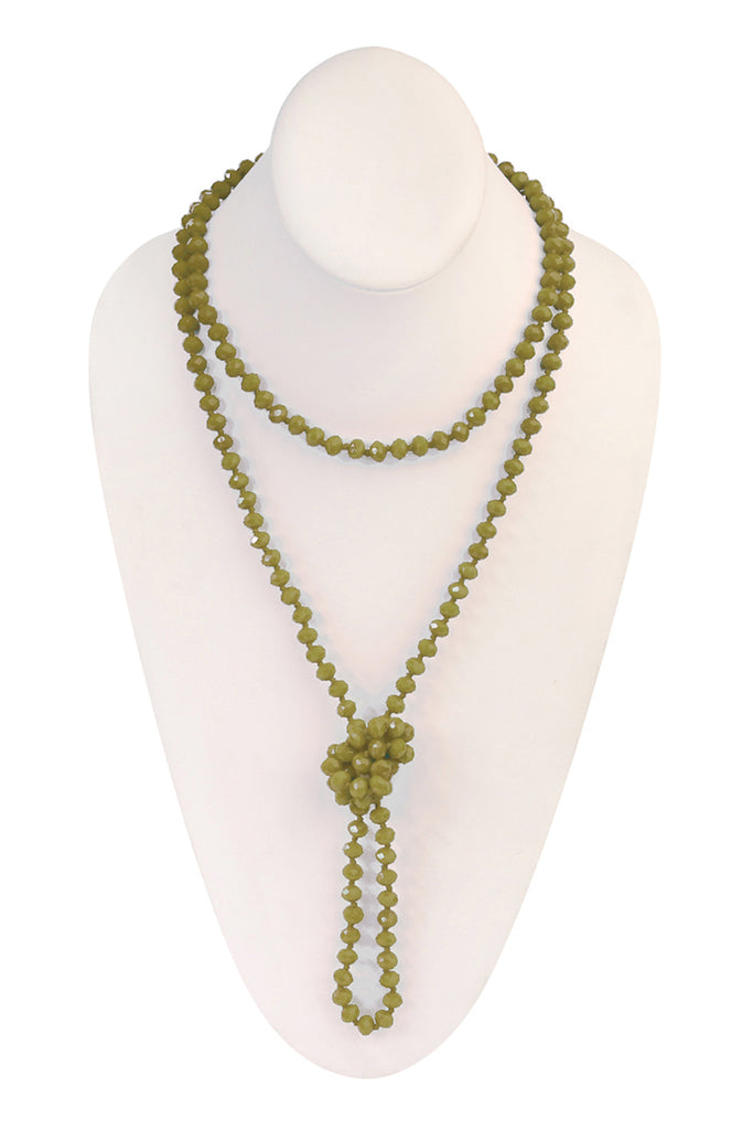 60" LONG KNOTTED GLASS BEADS NECKLACE
