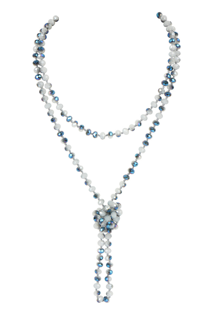 60" LONG KNOTTED GLASS BEADS NECKLACE
