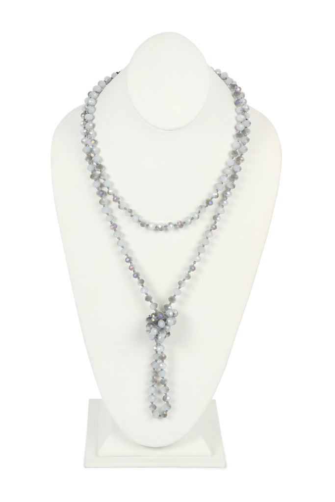 60" LONG KNOTTED GLASS BEADS NECKLACE