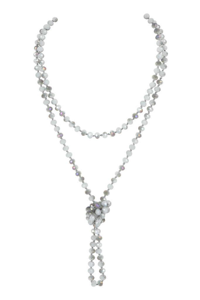 60" LONG KNOTTED GLASS BEADS NECKLACE