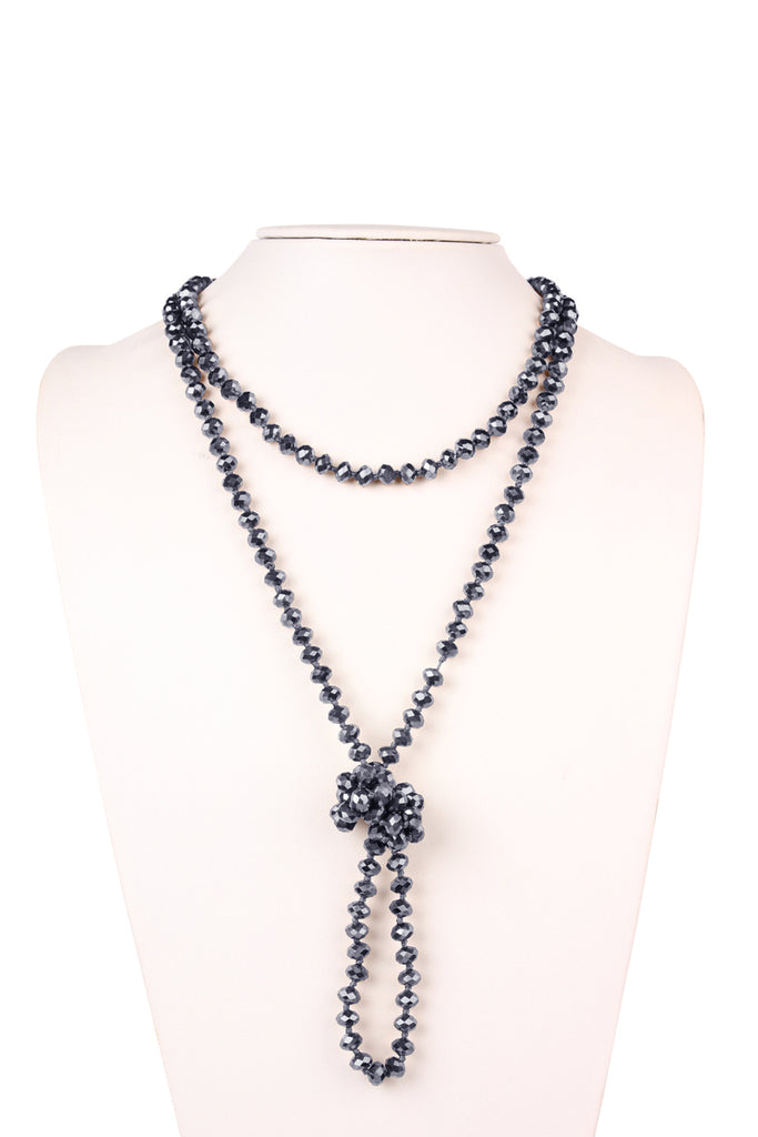 60" LONG KNOTTED GLASS BEADS NECKLACE