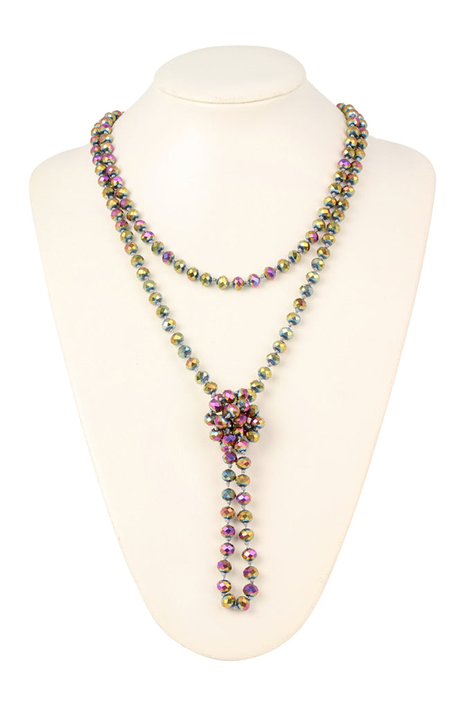 60" LONG KNOTTED GLASS BEADS NECKLACE