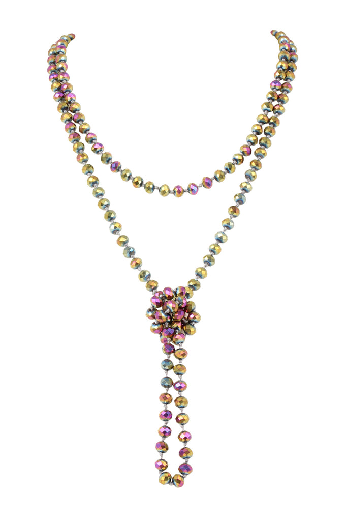 60" LONG KNOTTED GLASS BEADS NECKLACE