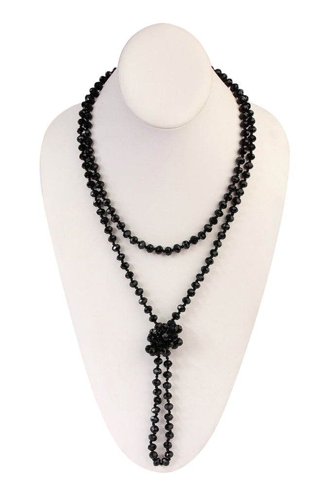 60" LONG KNOTTED GLASS BEADS NECKLACE