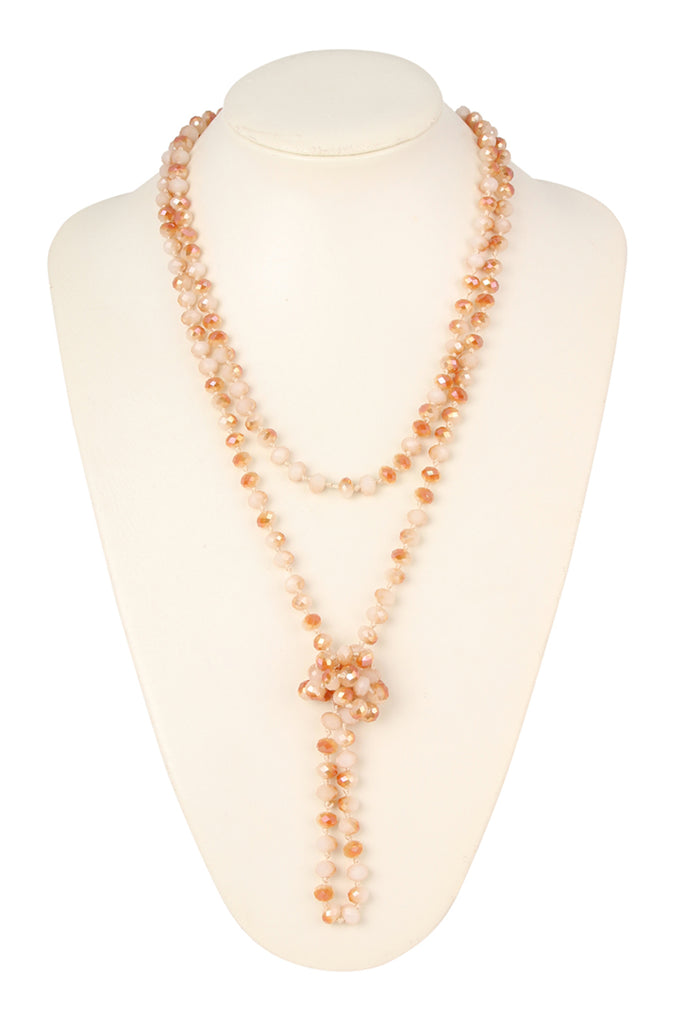 60" LONG KNOTTED GLASS BEADS NECKLACE