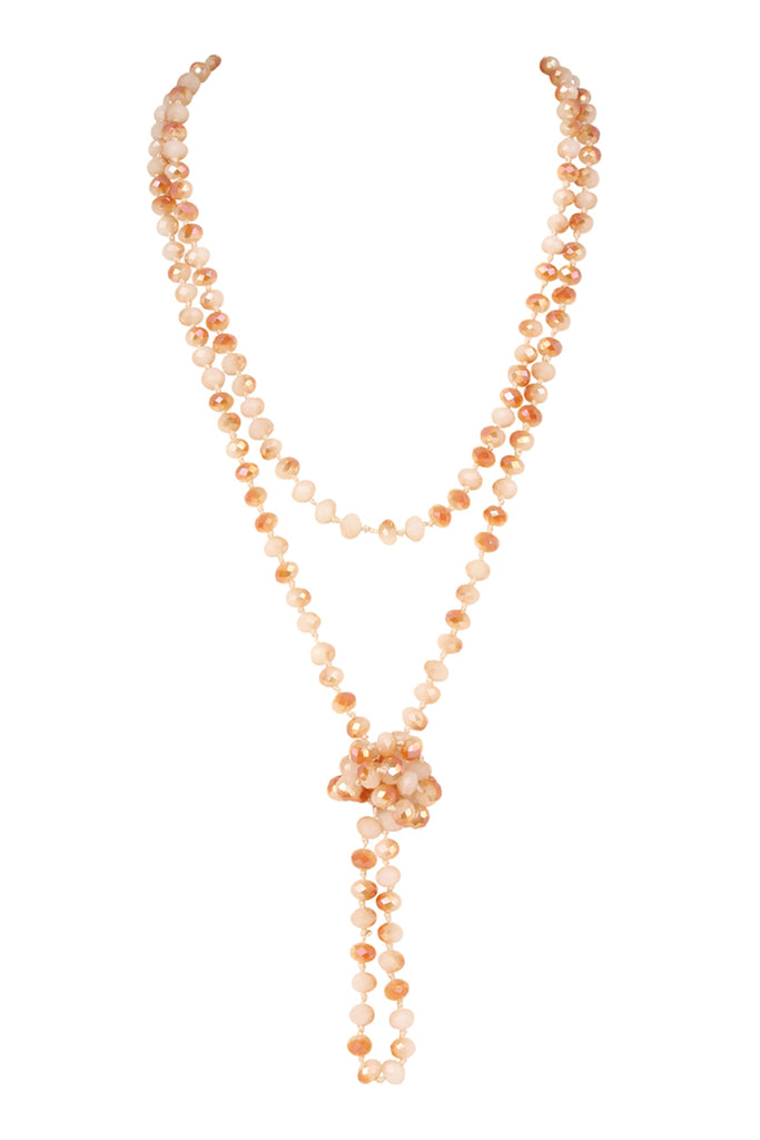 60" LONG KNOTTED GLASS BEADS NECKLACE