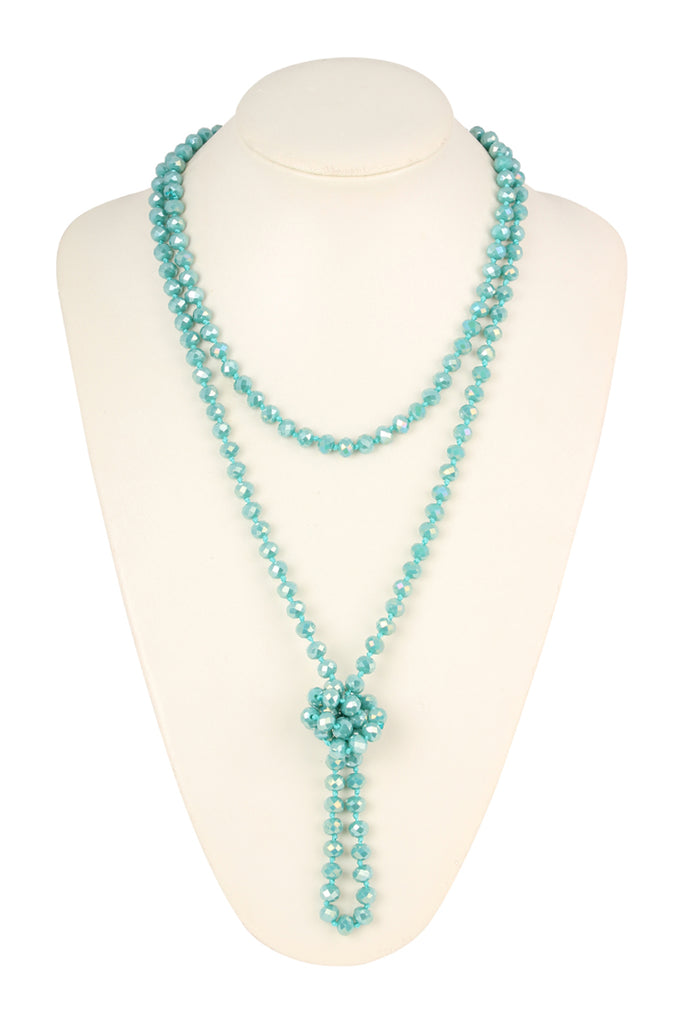 60" LONG KNOTTED GLASS BEADS NECKLACE