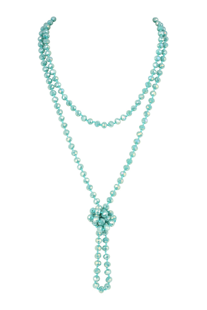 60" LONG KNOTTED GLASS BEADS NECKLACE