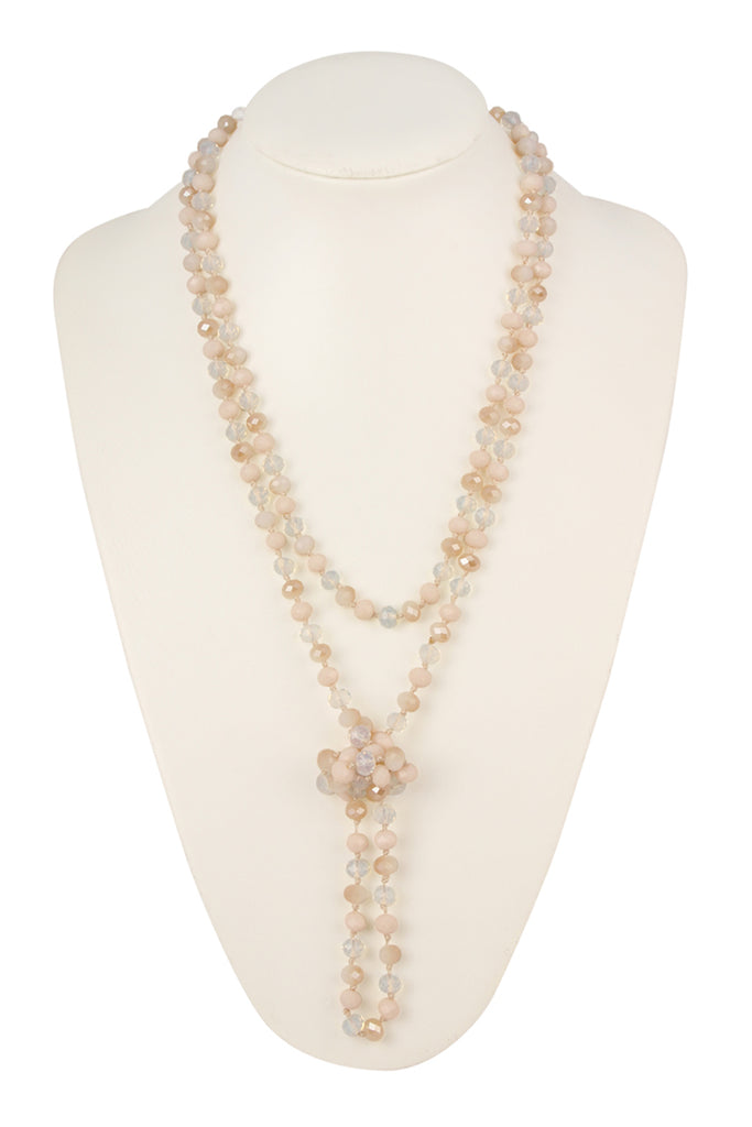 60" LONG KNOTTED GLASS BEADS NECKLACE