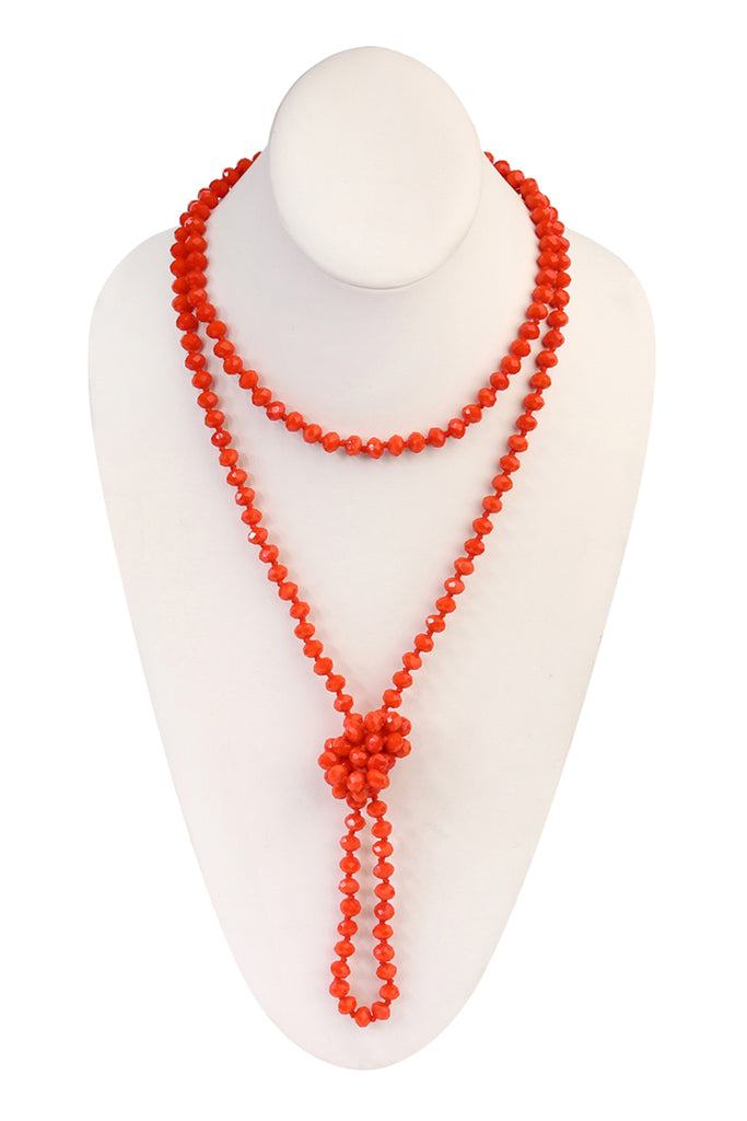 60" LONG KNOTTED GLASS BEADS NECKLACE