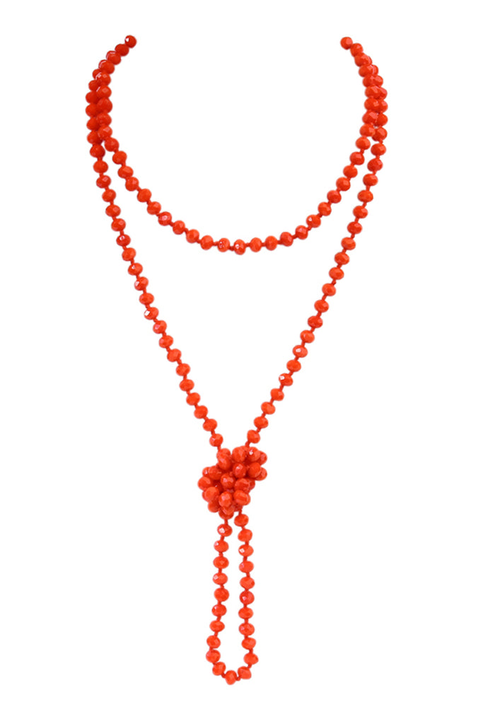 60" LONG KNOTTED GLASS BEADS NECKLACE