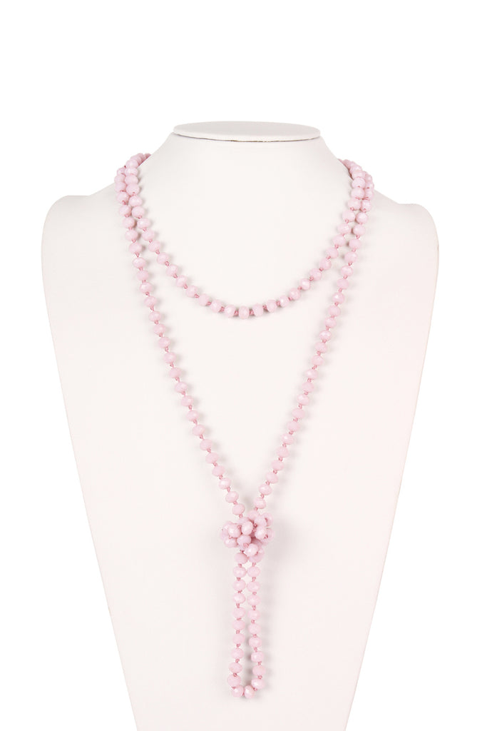 60" LONG KNOTTED GLASS BEADS NECKLACE