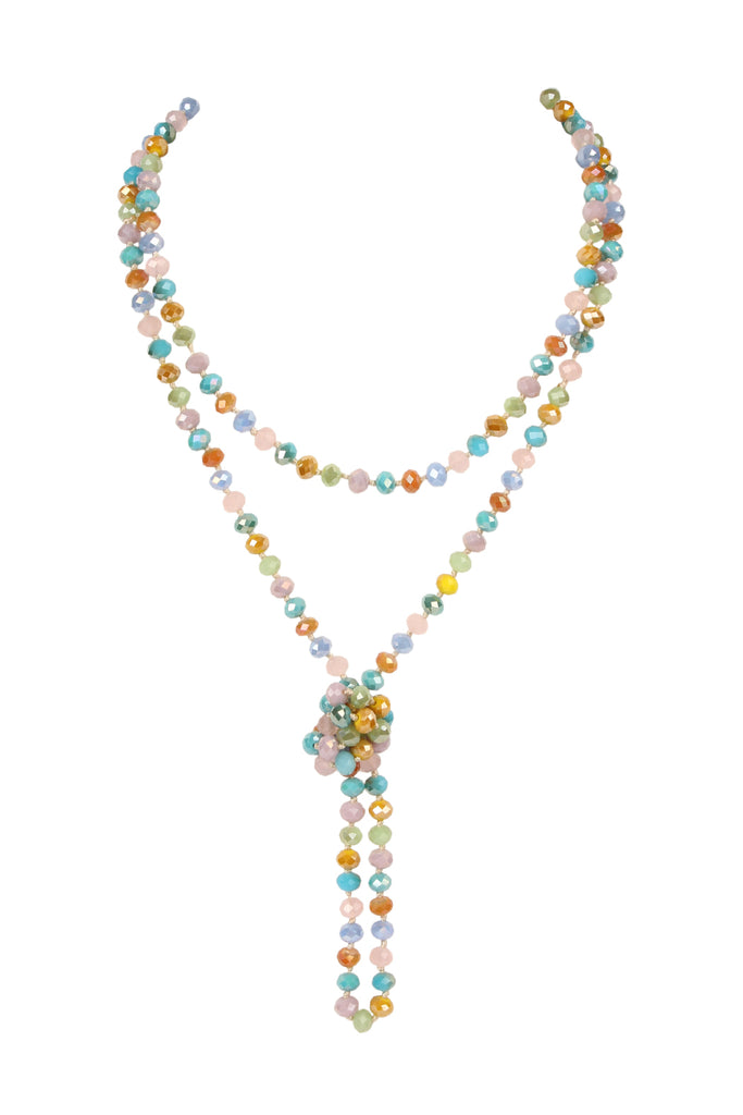 60" LONG KNOTTED GLASS BEADS NECKLACE