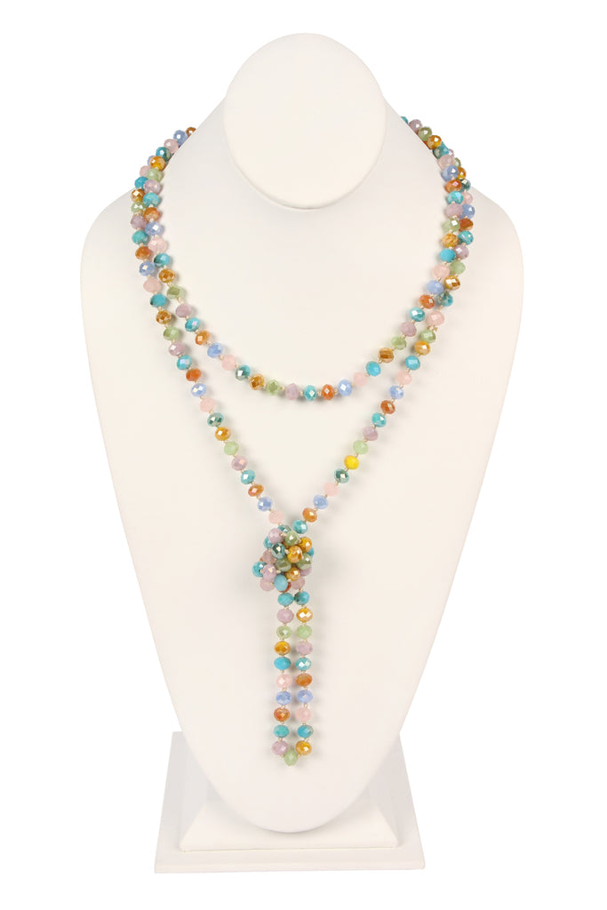 60" LONG KNOTTED GLASS BEADS NECKLACE