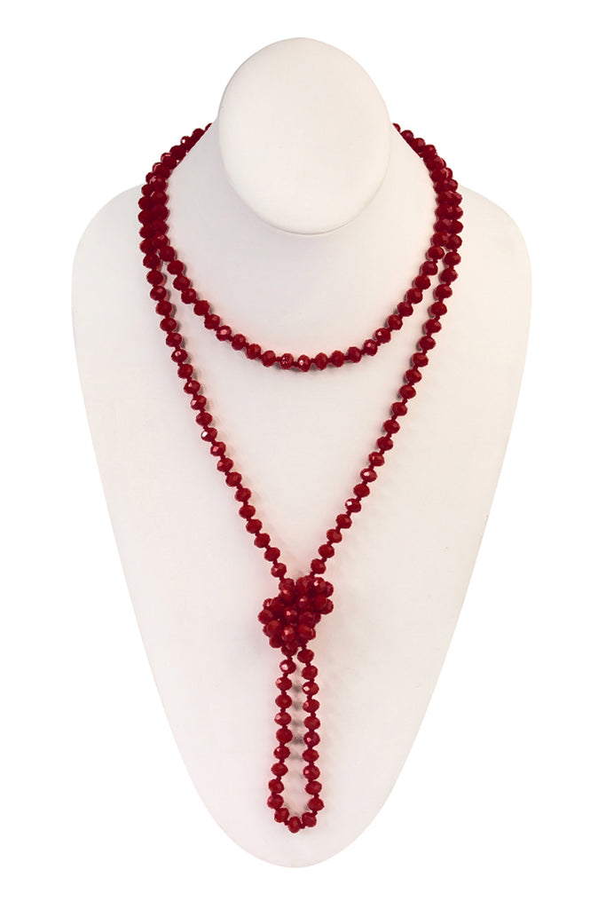 60" LONG KNOTTED GLASS BEADS NECKLACE