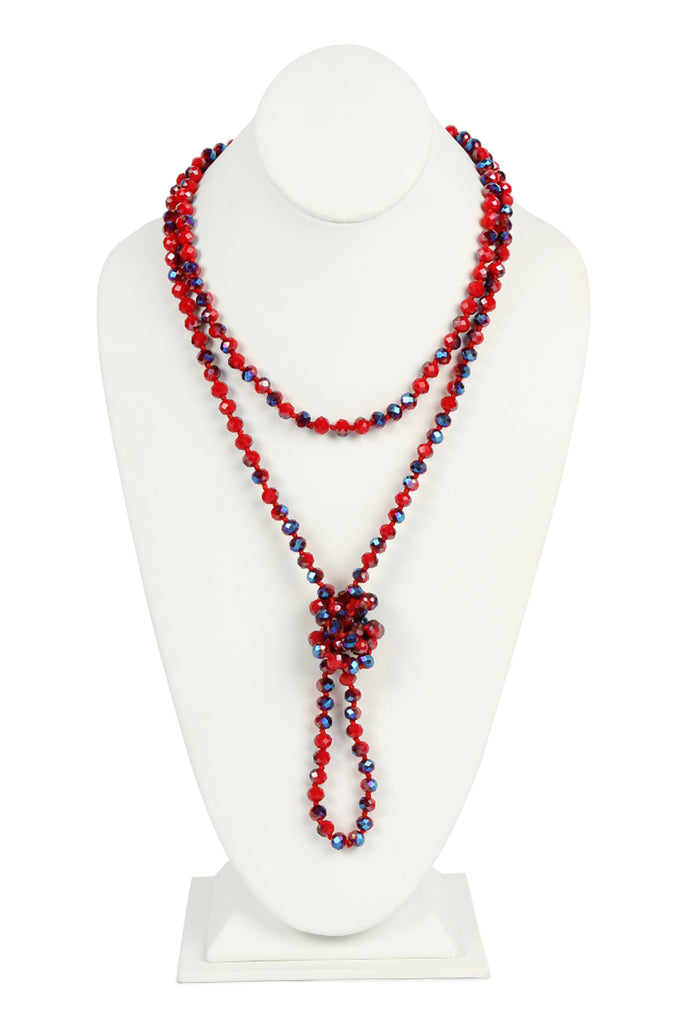 60" LONG KNOTTED GLASS BEADS NECKLACE