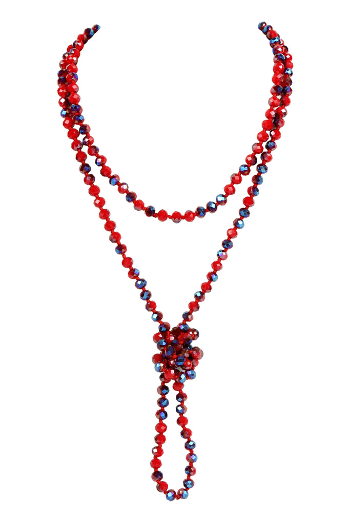 60" LONG KNOTTED GLASS BEADS NECKLACE