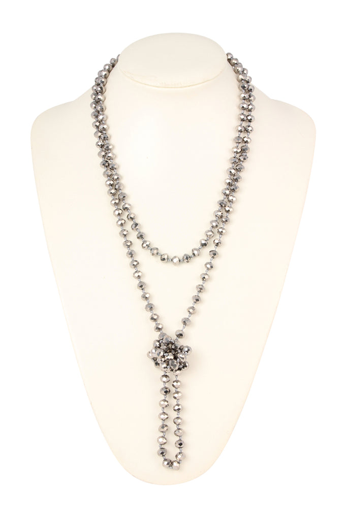 60" LONG KNOTTED GLASS BEADS NECKLACE