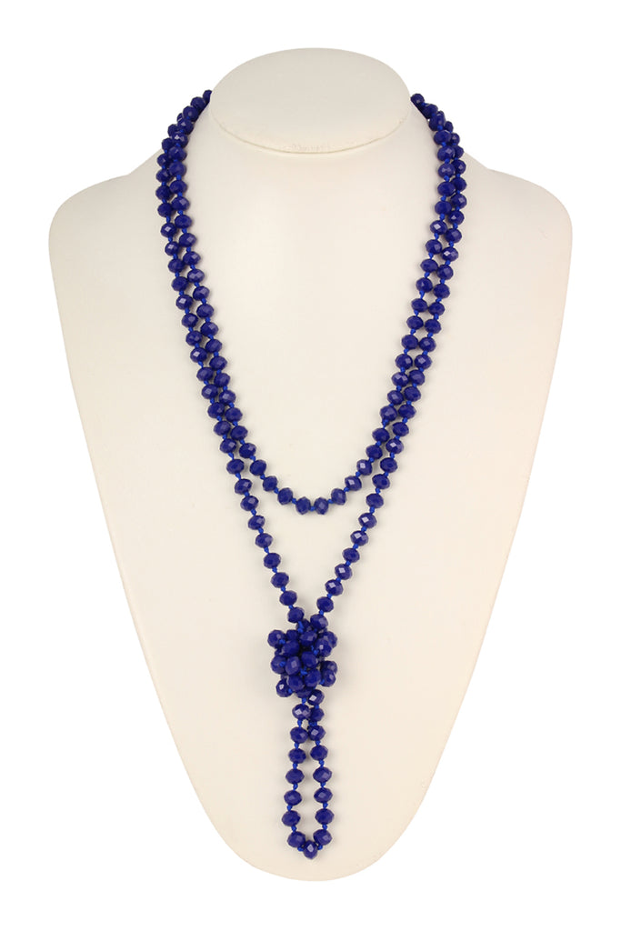 60" LONG KNOTTED GLASS BEADS NECKLACE