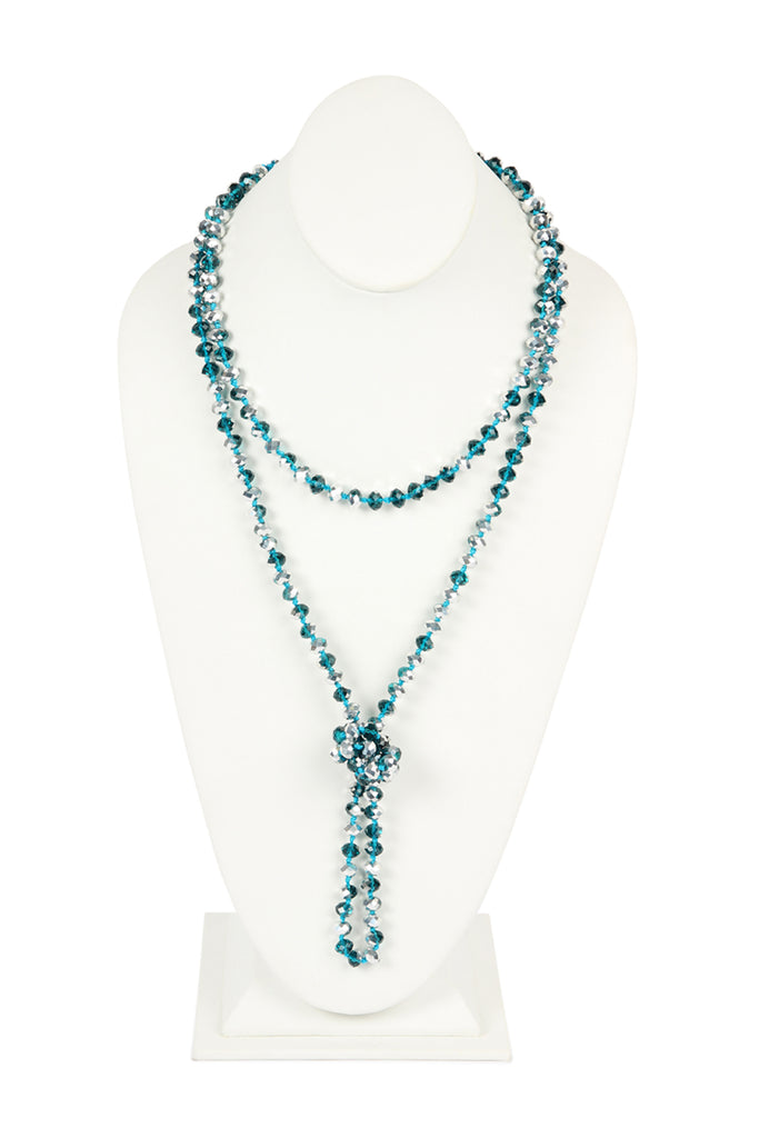 60" LONG KNOTTED GLASS BEADS NECKLACE