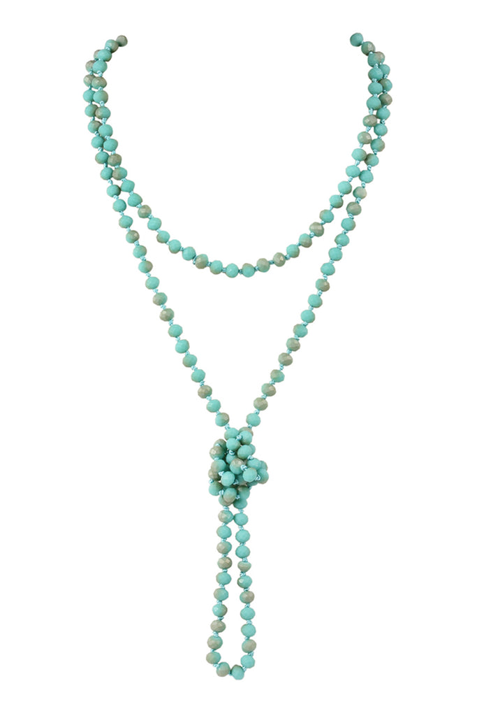60" LONG KNOTTED GLASS BEADS NECKLACE