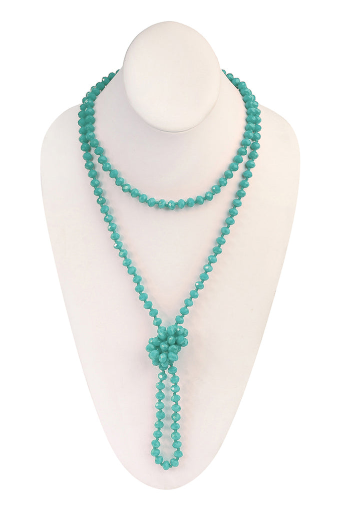 60" LONG KNOTTED GLASS BEADS NECKLACE