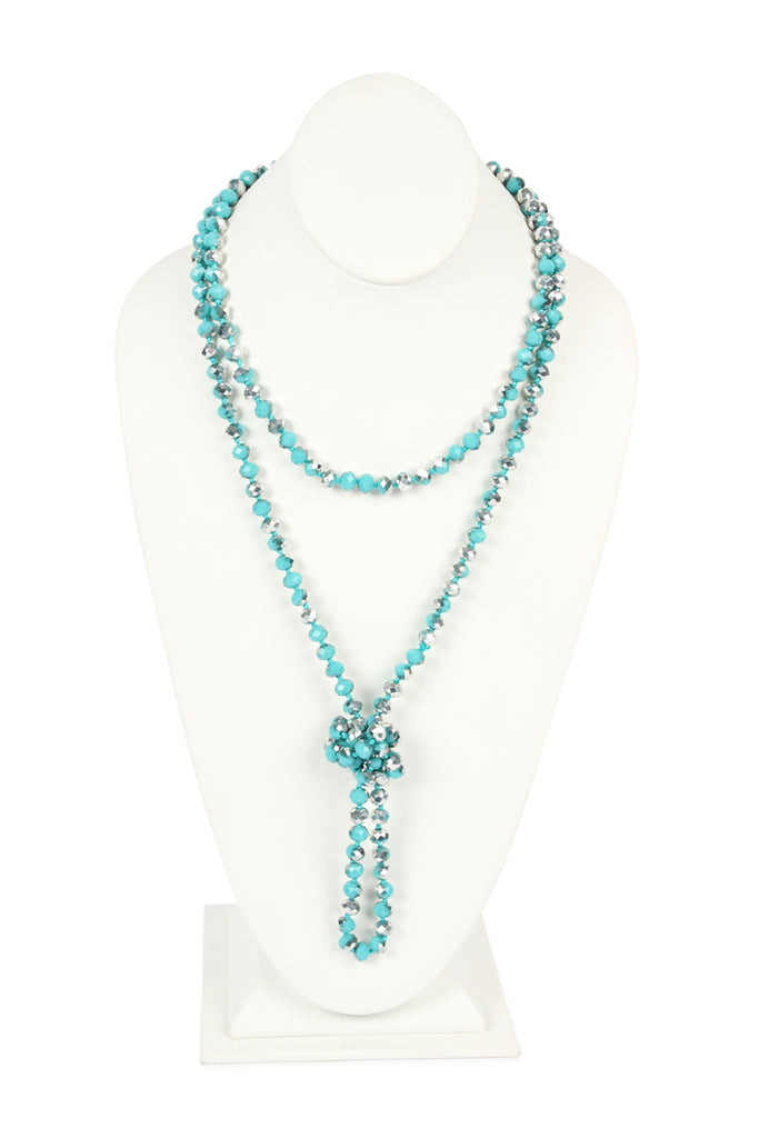 60" LONG KNOTTED GLASS BEADS NECKLACE