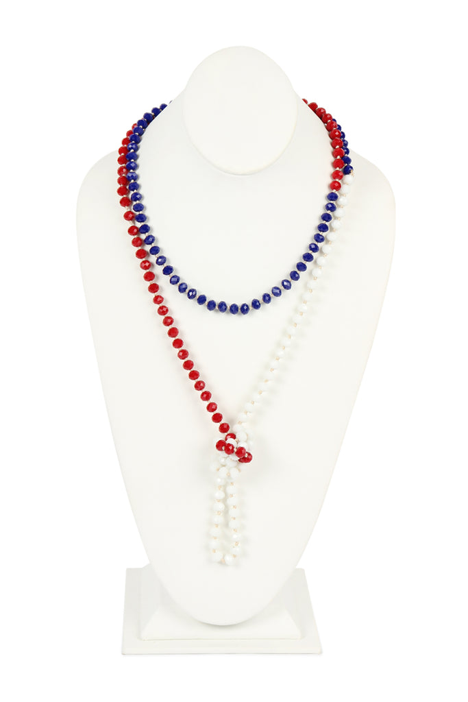 60" LONG KNOTTED GLASS BEADS NECKLACE