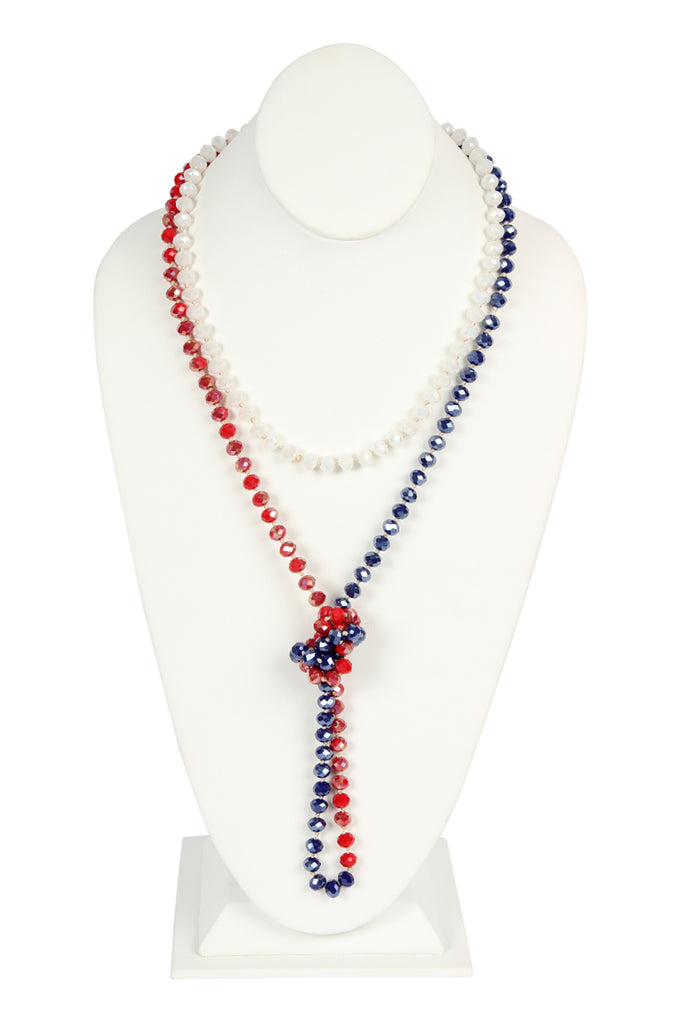 60" LONG KNOTTED GLASS BEADS NECKLACE