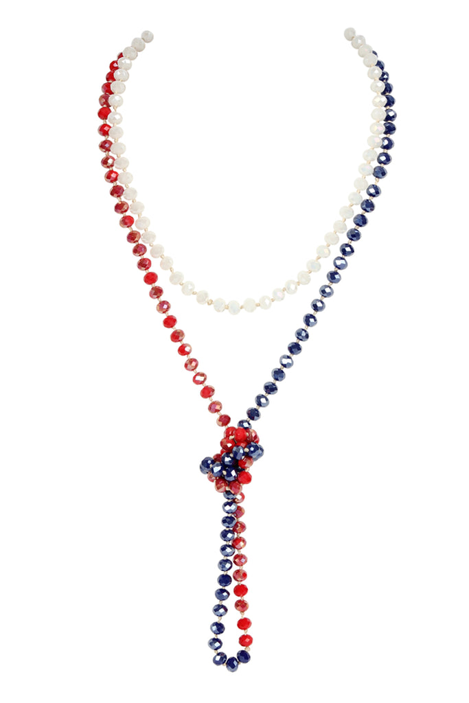 60" LONG KNOTTED GLASS BEADS NECKLACE