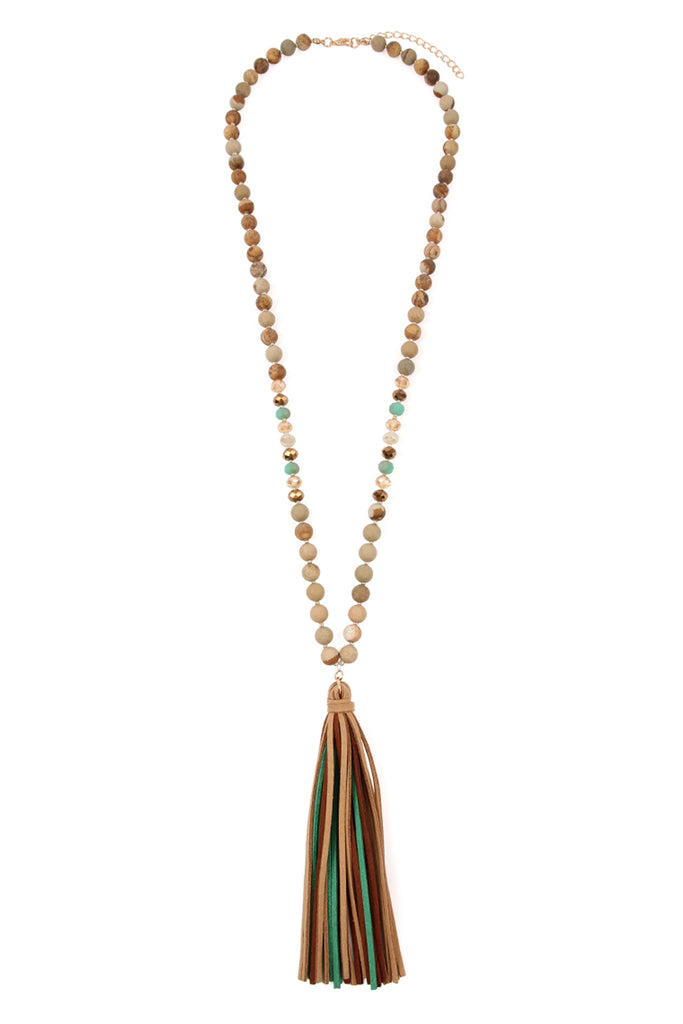 Natural Stone Tassel Pendant Necklace