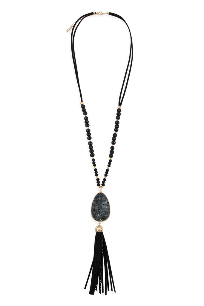 NATURAL STONE TASSEL PENDANT NECKLACE