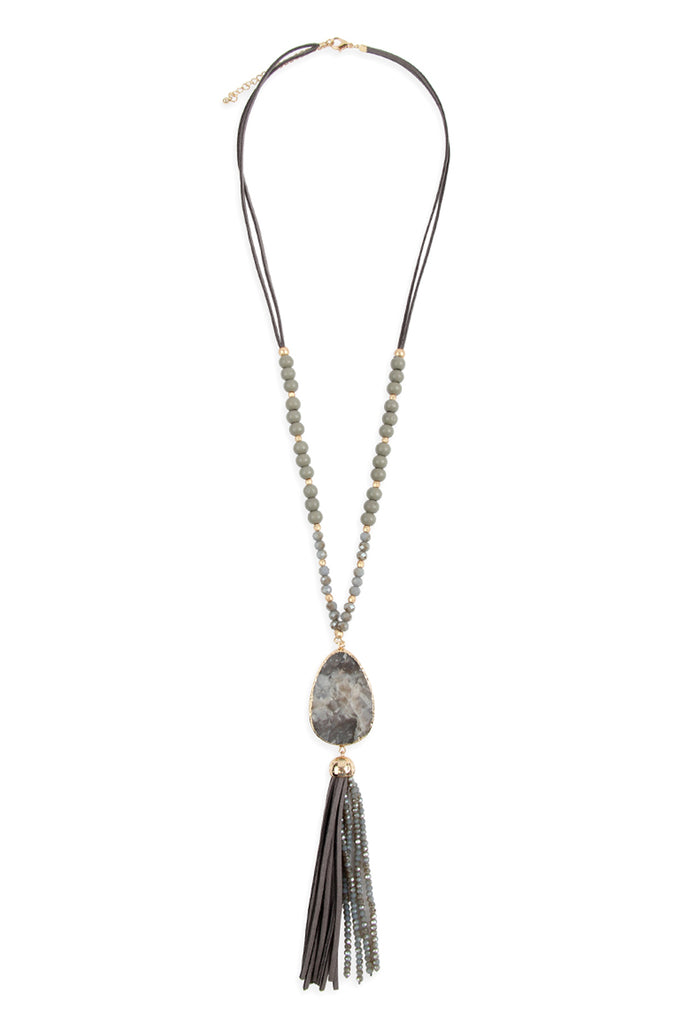 NATURAL STONE TASSEL PENDANT NECKLACE