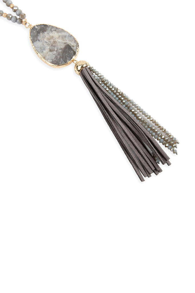 NATURAL STONE TASSEL PENDANT NECKLACE