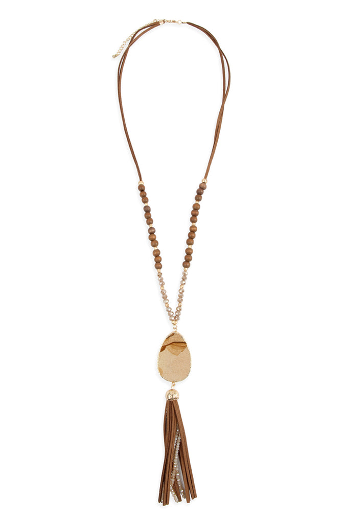 NATURAL STONE TASSEL PENDANT NECKLACE