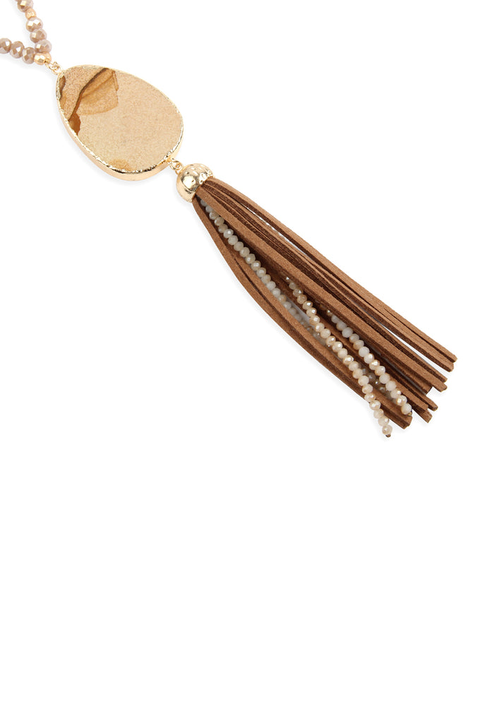 NATURAL STONE TASSEL PENDANT NECKLACE