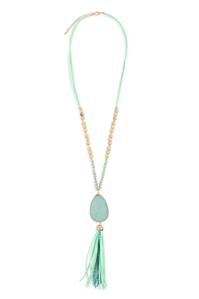 NATURAL STONE TASSEL PENDANT NECKLACE