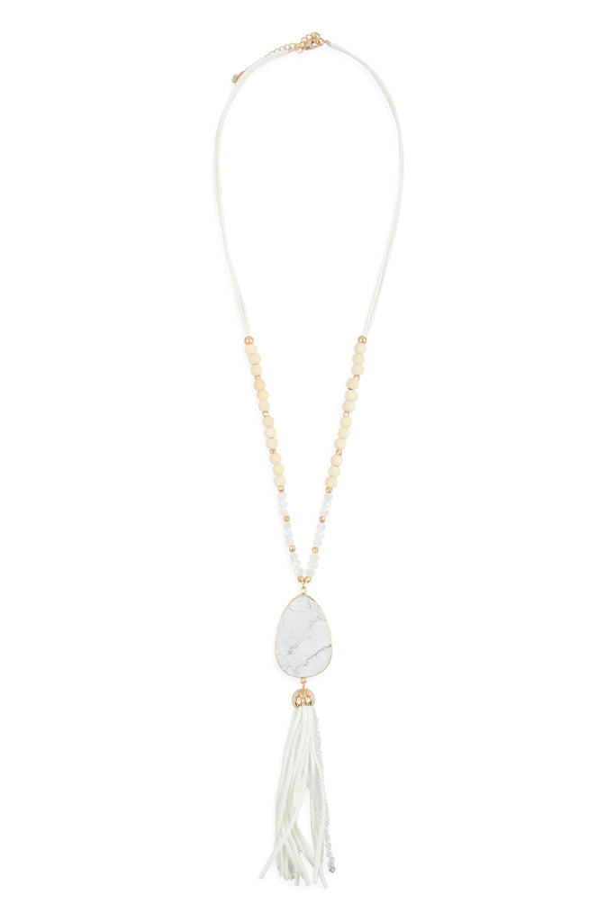 NATURAL STONE TASSEL PENDANT NECKLACE