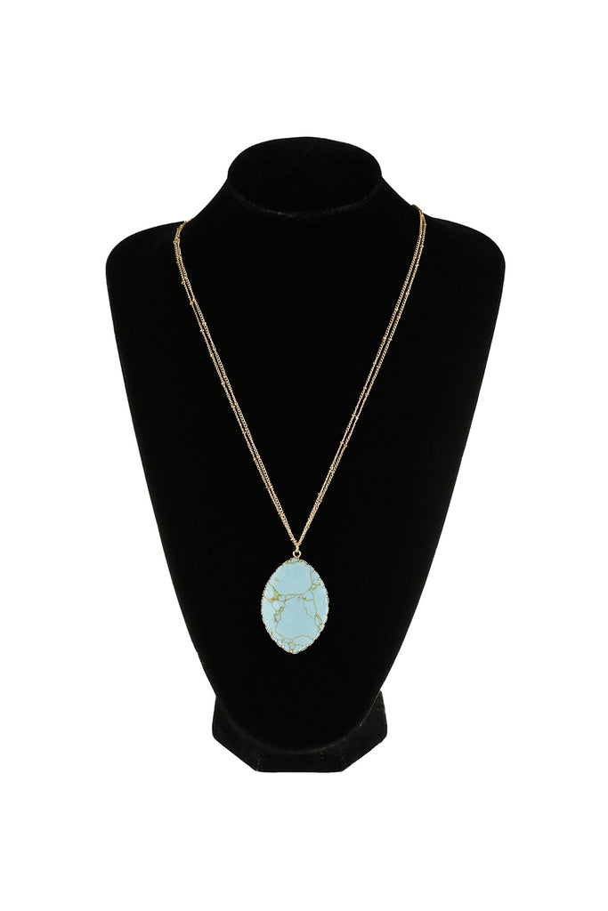 NATURAL STONE WRAP OVAL PENDANT CHAIN NECKLACE