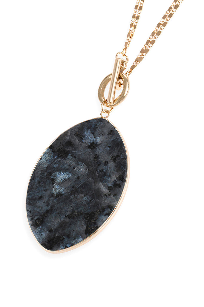 NATURAL STONE OVAL PENDANT CHAIN LAYERED NECKLACE