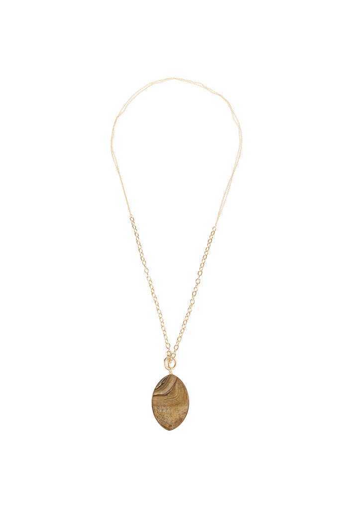 NATURAL STONE OVAL PENDANT CHAIN LAYERED NECKLACE
