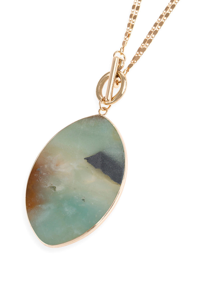 NATURAL STONE OVAL PENDANT CHAIN LAYERED NECKLACE
