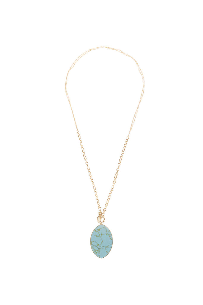 NATURAL STONE OVAL PENDANT CHAIN LAYERED NECKLACE