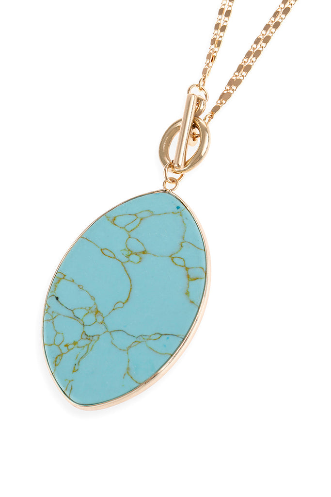 NATURAL STONE OVAL PENDANT CHAIN LAYERED NECKLACE