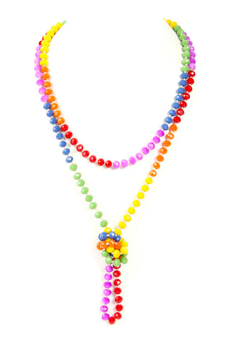 LAYERED CHAIN, NATURAL STONE CHIP MIX BEADS CRESCENT PENDANT NECKLACE