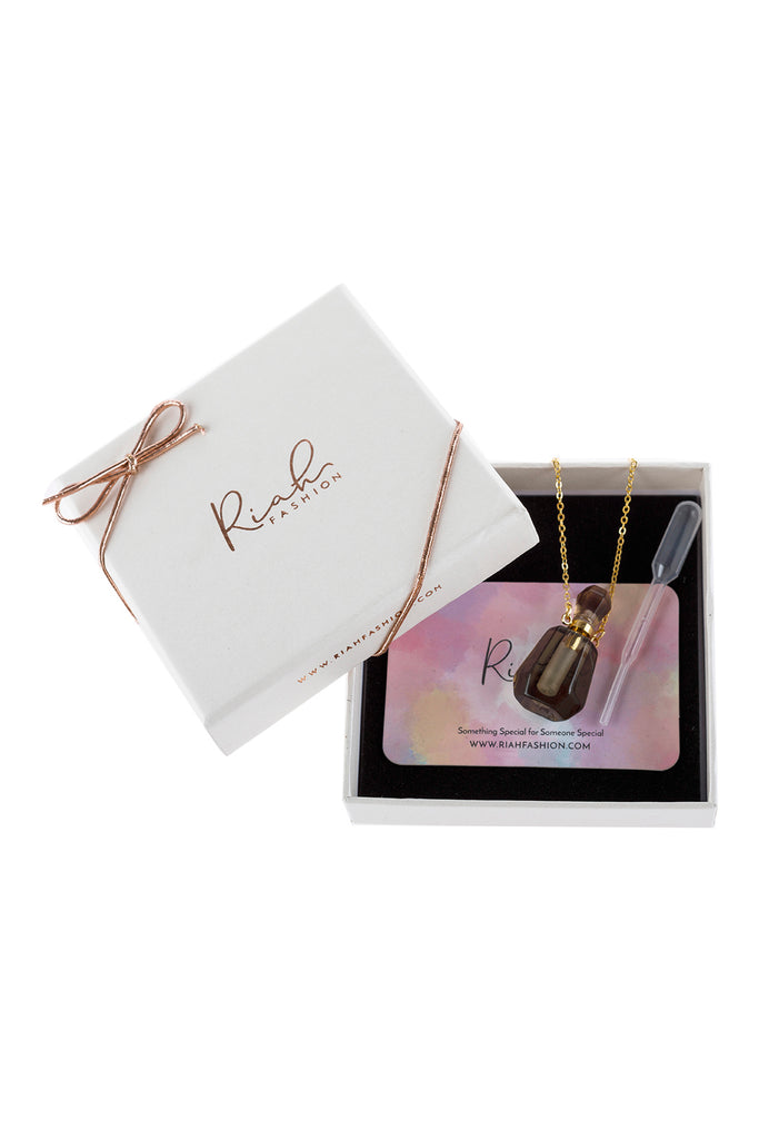 HDN2930 - NATURAL STONE ROUNDED CRYSTAL PERFUME BOTTLE NECKLACE WITH BOX