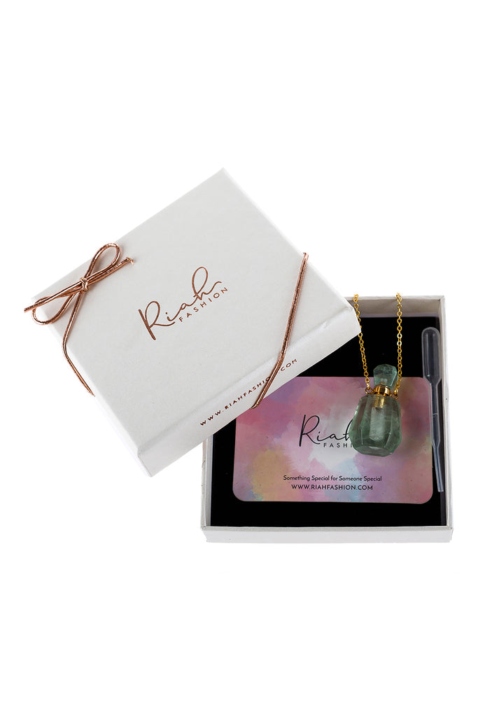 HDN2930 - NATURAL STONE ROUNDED CRYSTAL PERFUME BOTTLE NECKLACE WITH BOX