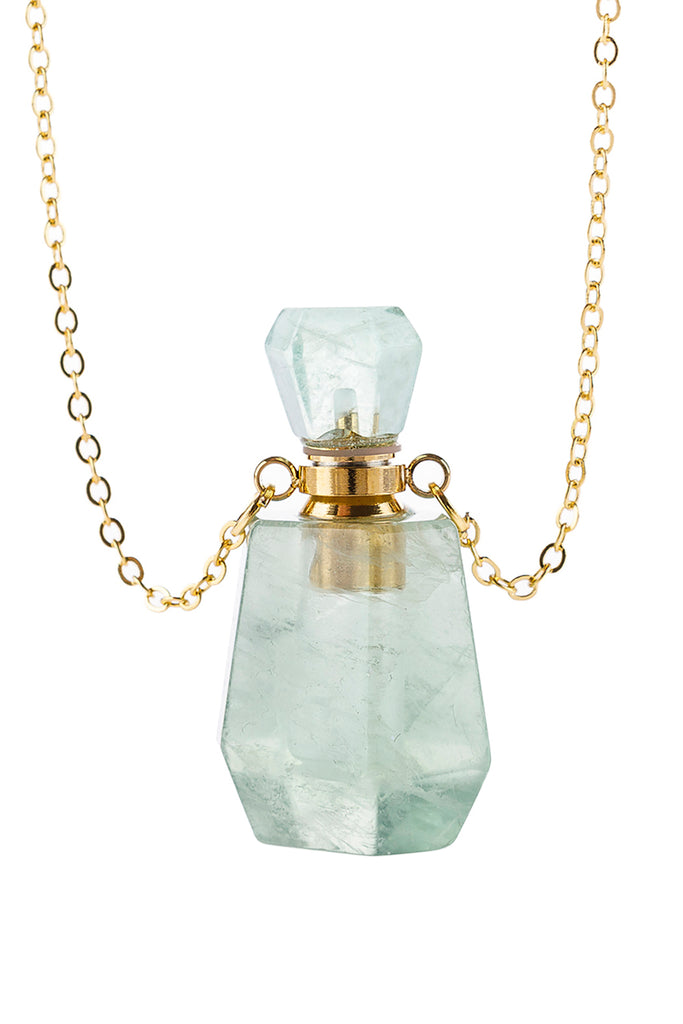 HDN2930 - NATURAL STONE ROUNDED CRYSTAL PERFUME BOTTLE NECKLACE WITH BOX