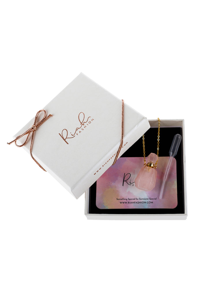 HDN2930 - NATURAL STONE ROUNDED CRYSTAL PERFUME BOTTLE NECKLACE WITH BOX